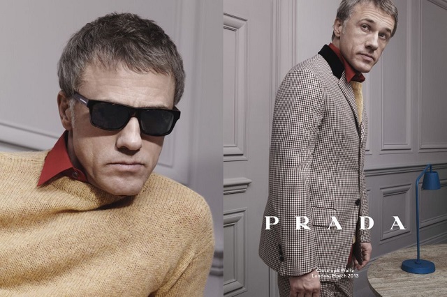 "Christoph Waltz, Ben Whishaw und Ezra Miller modelt für die neue Prada-Kampagne für die Herbst-/Winterkollektion, die vom 60er Jahre inspiriert ist."
