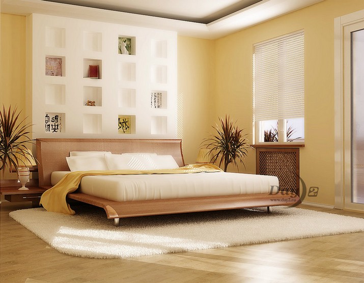 modern-stylish-bedroom-design-ideas-with-wooden-exquisite-bed-frame-with-floating-table-and-fur-rugs