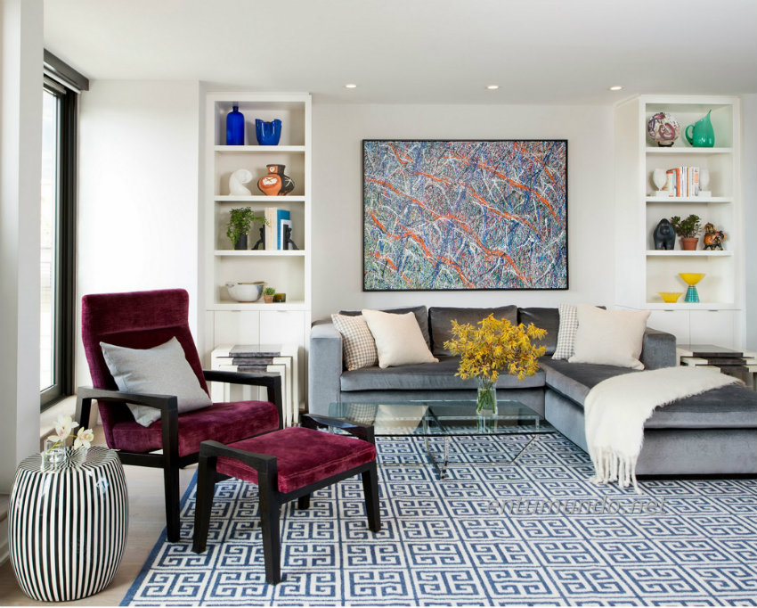 Gray-Sectional-Sofa-Design-Idea-For-Living-Room-With-White-Throw-Pillows-Red-Armchair-And-Glass-Coffee-Table-Comfy-Sectional-Sofa-Design-Ideas-For-Living-Room